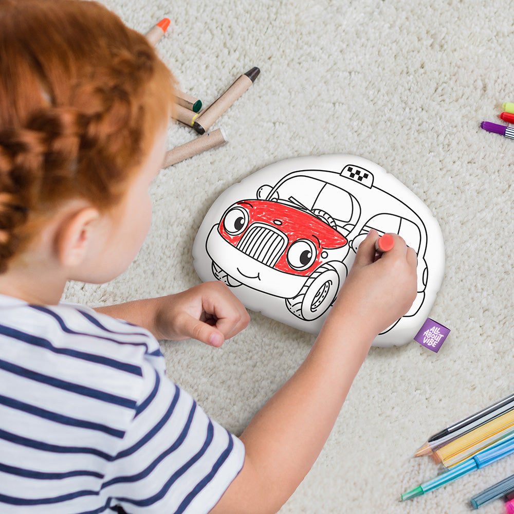 10" Little Taxi Coloring Pillow