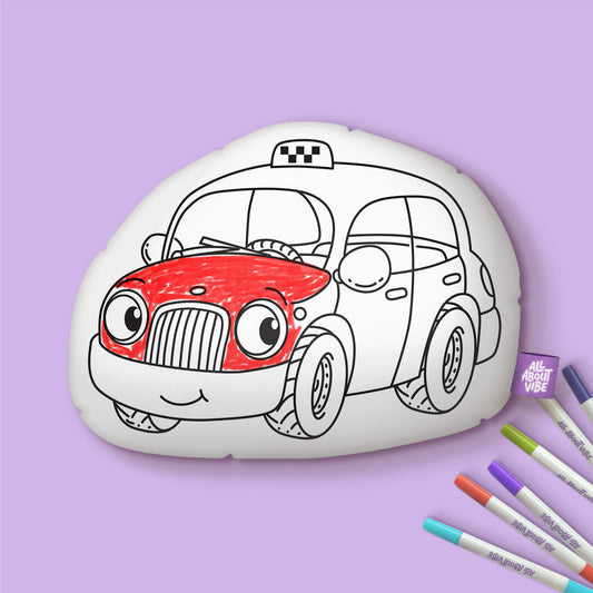 10" Little Taxi Coloring Pillow