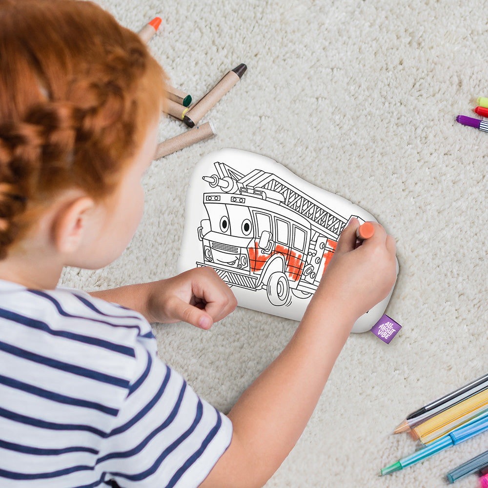 10" Firetruck Coloring Pillow
